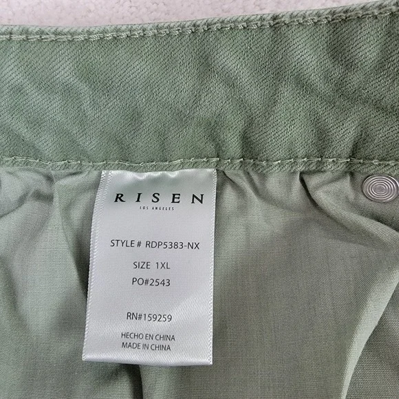 RISEN NEW Women's 1XL Olive High Rise Wide Leg Distressed Raw Hem Denim Jeans - Picture 11 of 12